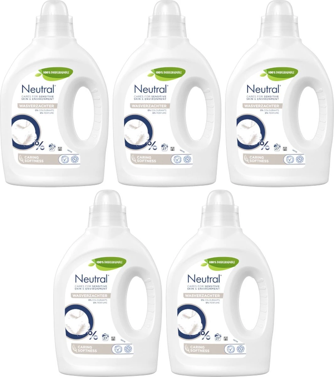 Neutral 0% Parfumvrij Vloeibaar Wasverzachter - 5 X 27 Wasbeurten - Voordeelverpakking 3 Neutral 0% Parfumvrij Vloeibaar Wasverzachter - 5 X 27 Wasbeurten - Voordeelverpakking