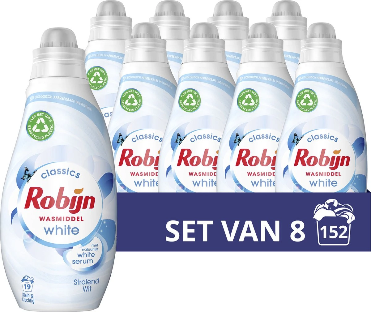 Robijn Klein & Krachtig Classics Stralend Wit Vloeibaar Wasmiddel - 8 X 19 Wasbeurten - Voordeelverpakking 3 Robijn Klein & Krachtig Classics Stralend Wit Vloeibaar Wasmiddel - 8 X 19 Wasbeurten - Voordeelverpakking