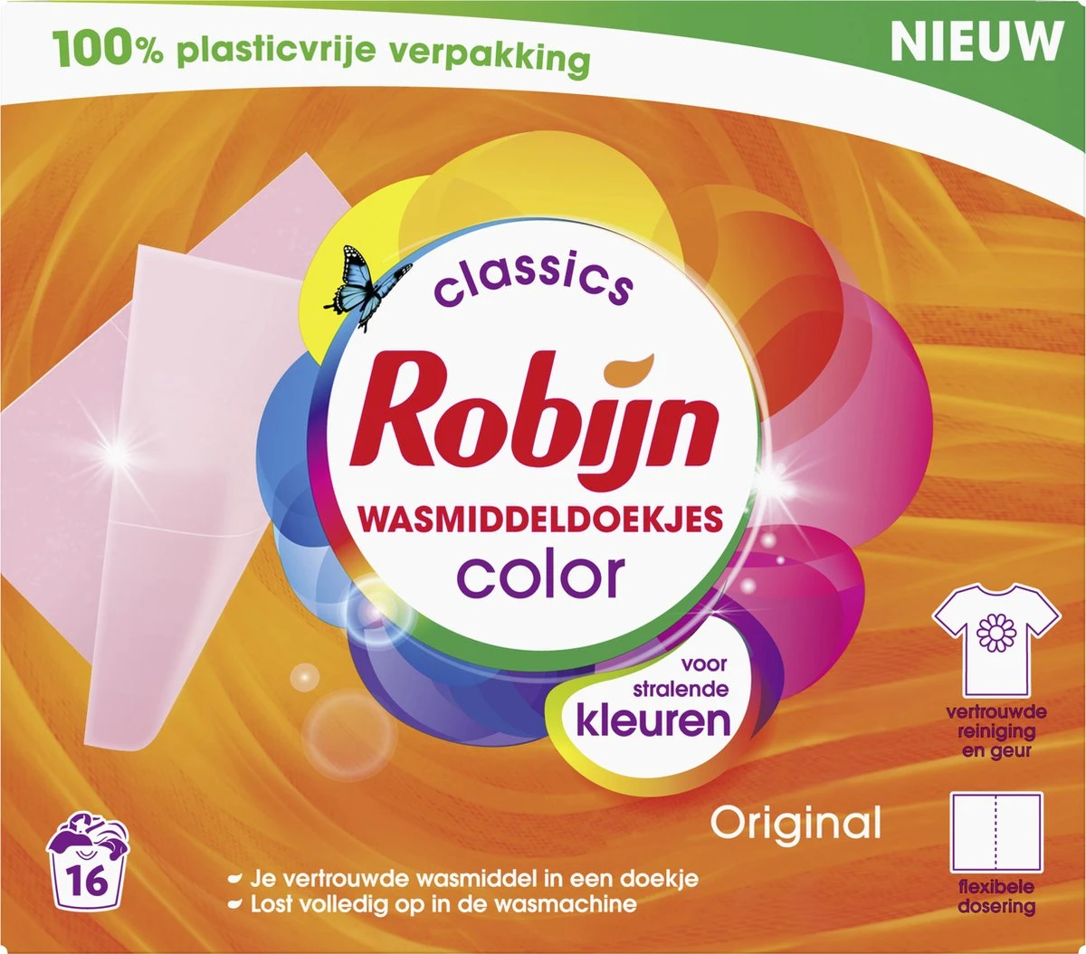 Robijn Classics Color Wasmiddeldoekjes 16 Wasstrips 4 Robijn Classics Color Wasmiddeldoekjes 16 Wasstrips - Afbeelding 2