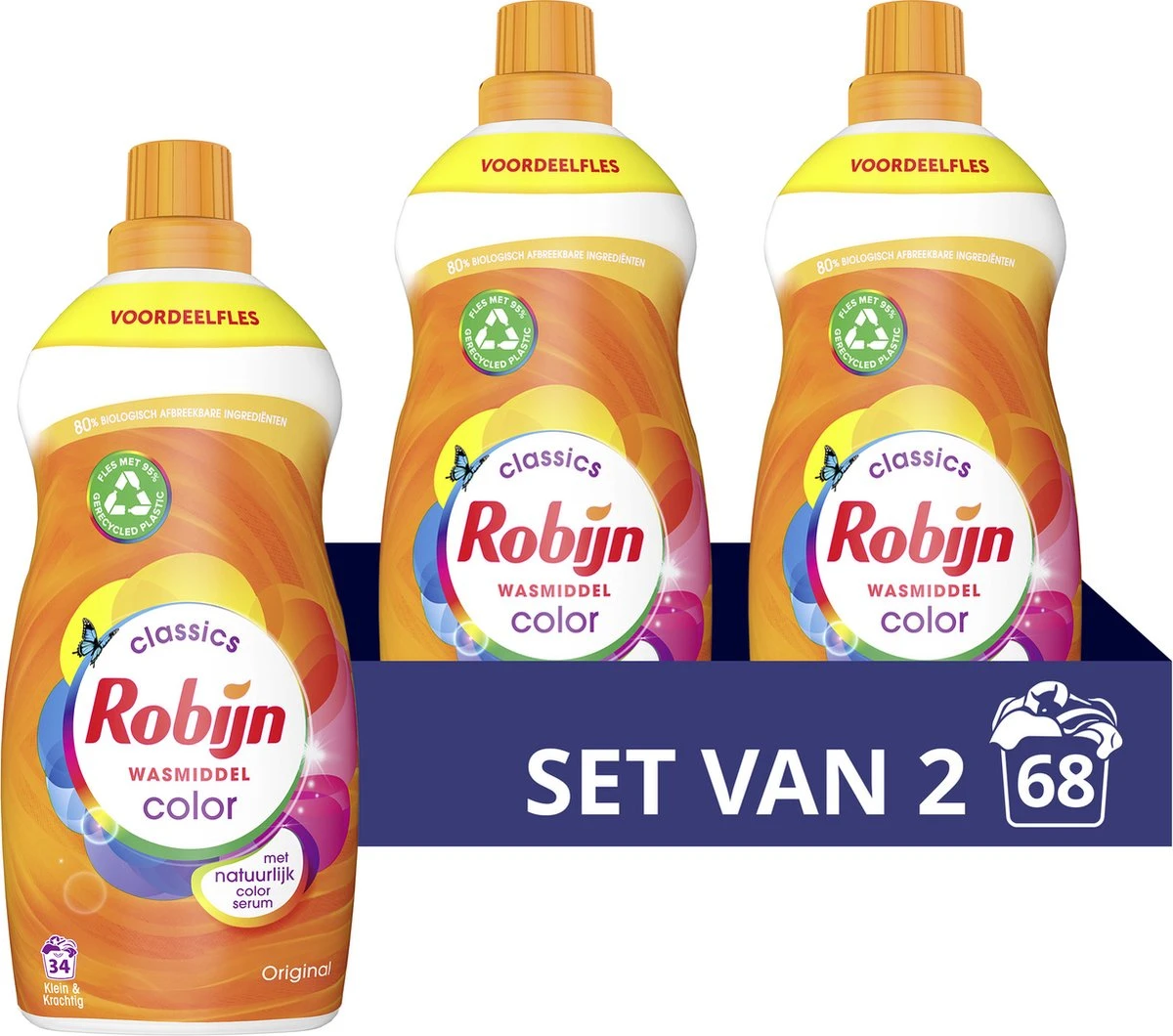 Robijn Klein & Krachtig Classics Color Vloeibaar Wasmiddel - 2 X 34 Wasbeurten - Voordeelverpakking 3 Robijn Klein & Krachtig Classics Color Vloeibaar Wasmiddel - 2 X 34 Wasbeurten - Voordeelverpakking
