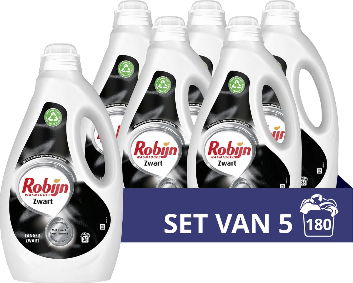 Robijn Black Vloeibaar Wasmiddel - 5 X 36 Wasbeurten - Voordeelverpakking 3 Robijn Black Vloeibaar Wasmiddel - 5 X 36 Wasbeurten - Voordeelverpakking