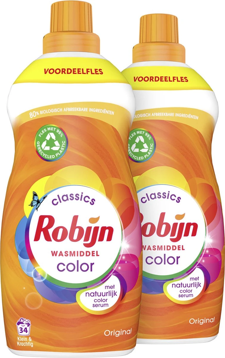 Robijn Klein & Krachtig Classics Color Vloeibaar Wasmiddel - 2 X 34 Wasbeurten - Voordeelverpakking 4 Robijn Klein & Krachtig Classics Color Vloeibaar Wasmiddel - 2 X 34 Wasbeurten - Voordeelverpakking - Afbeelding 2