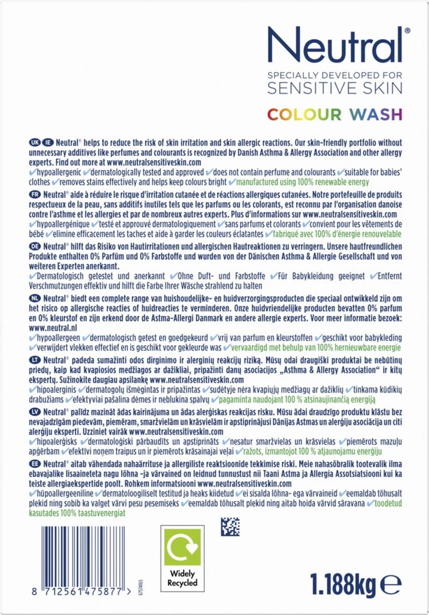 Neutral 0% Kleur Parfumvrij Waspoeder - 18 Wasbeurten - 1,188 Kg - Wasmiddel 17 Neutral 0% Kleur Parfumvrij Waspoeder - 18 Wasbeurten - 1,188 Kg - Wasmiddel - Afbeelding 15